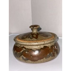 Beautiful Art Pottery Ceramic Covered Dish 6.5”W X 5”H Signed By Artist